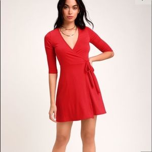 LULUS ALL AT ONCE red Wrap around dress
